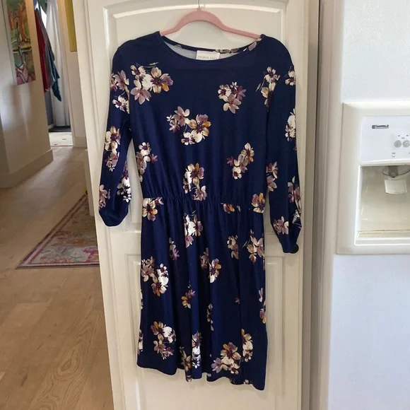 French Grey dress navy with florals medium - Picture 1 of 6